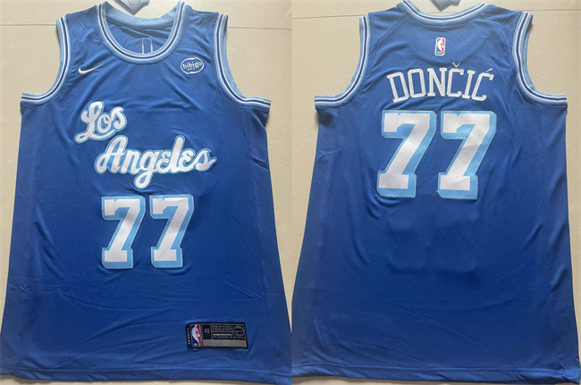 Men's Los Angeles Lakers #77 Luka Dončić Blue 2025 Stitched Basketball Jersey